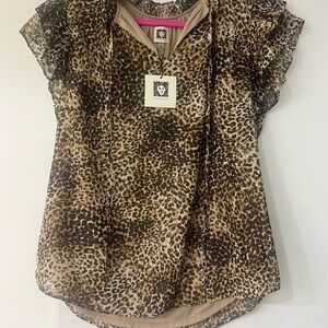 Anne Klein Leopard Print Top - Black and Brown